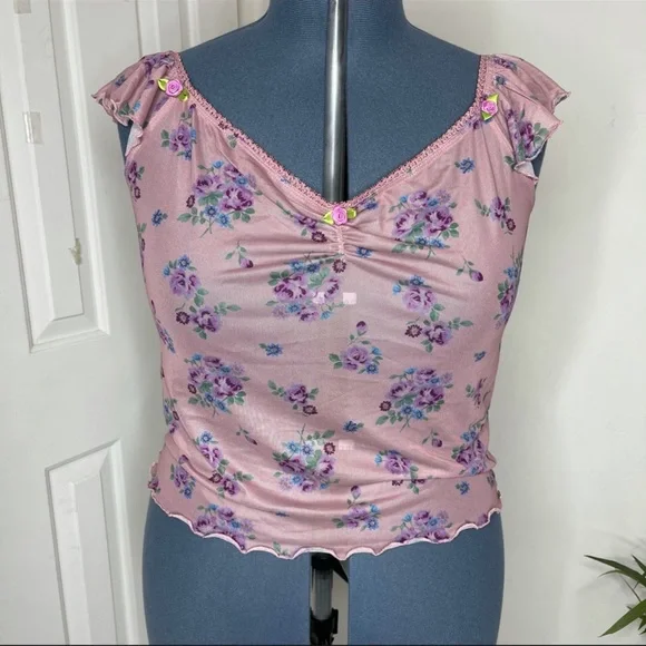 Dolls Kill Sugar Thrillz Floral Mesh Flutter Sleeve Top NWT Size 3X